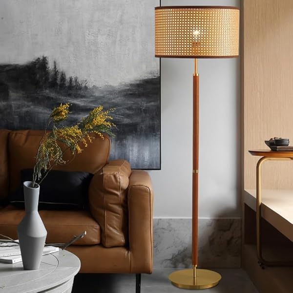 DINGZZ Eenvoudige en warme vloerlamp woonkamer bank studeerkamer slaapkamer bed rotan geweven retro staande tafellamp